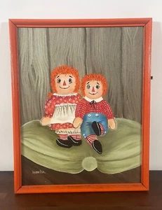 Pintura al óleo firmada por Karen Pohl Raggedy Ann & Andy ~ 14,75" x 11,5" - Imagen 1 de 11