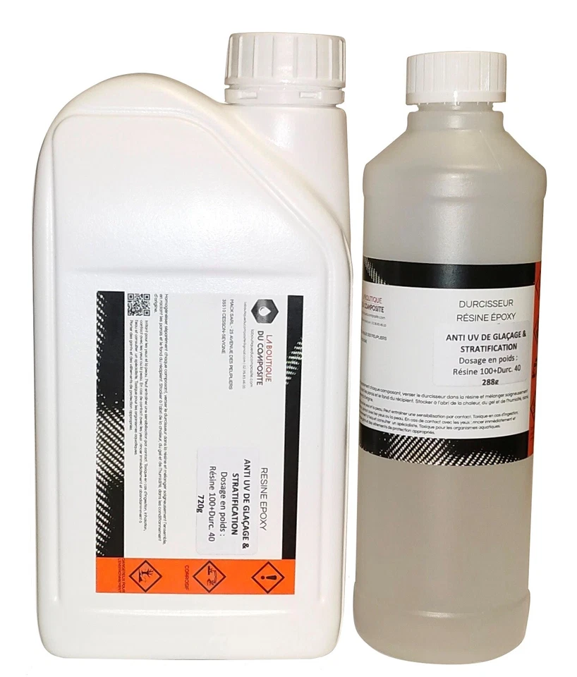 RESINE EPOXY haute transparence, anti UV. Stratification & glaçage. Kit de 1kg. - Imagen 1 de 1