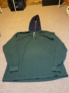 Vintage Polo Ralph Lauren Green Plaid Lined Hoodie Long Sleeve Rugby Shirt - Picture 1 of 15