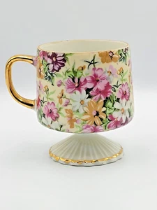 Brinn's rosa applizierte Chintz Teetasse mit Fuß Goldvergoldung Japan Original Aufkleber - Bild 1 von 16