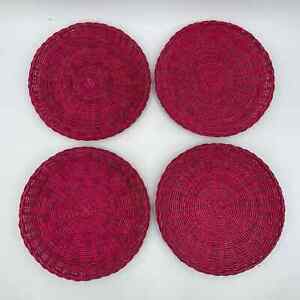 Set of FOUR Red Woven Wicker Rattan Paper Plate Holder BBQ Picnic Camping 