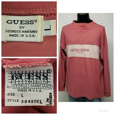 Camiseta De Colección Guess Jeans Diseñador EE. UU. Manga Larga Grande/XL ROSA COLORBLOCK Foto 1 de 4