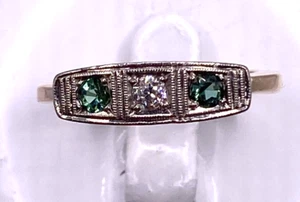 Art Deco Ring mitTurmalin und Brillanten 0,07ct. 14 K 585er bicolor Gr.: 56 - Bild 1 von 3