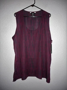 GNW Woman PLUS BLACK & BRICK RED Sleeveless Tank Top Geo Striped sz 2X NWT! - Picture 1 of 7