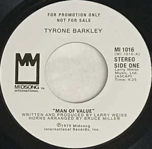 SOUL 45 RE-ISSUE Tyrone Barkley MAN OF VALUE Midsong International NM - Picture 1 of 4