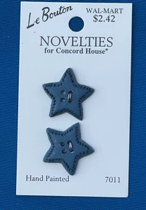Vintage Le Bouton Denim Blue Star Buttons 4 Hole Etched Stitching Design NEW - Picture 1 of 5