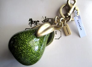 NWT Coach Glitter Pear Key Fob Keychain Bag Charm CAX73 Brass/Green - Picture 1 of 6