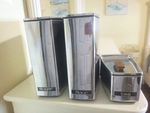Vintage Midcentury Lincoln Beautyware Polished Chrome Canister Set of 3 - Picture 1 of 15