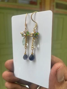 Orecchini perle ametista iolite cromo diopside argento sterling 925 gioielli h66 - Foto 1 di 8