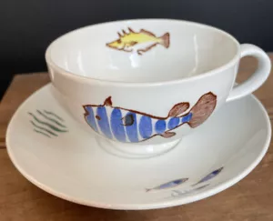SELTENE handbemalte Arabia Made Finland Aquarium Fisch Tasse Untertasse Juurikkala MCM - Bild 1 von 6