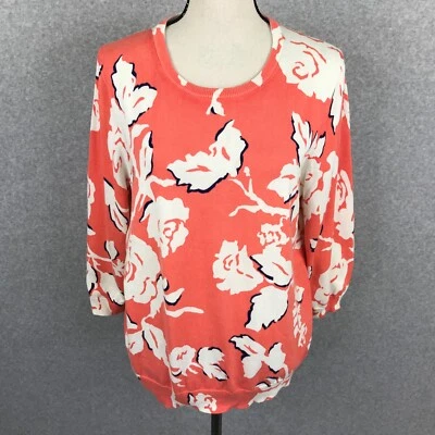 Suéter Pullover Floral Lands End Mujer Talla L Algodón Manga 3/4 Ligero Foto 1 de 4
