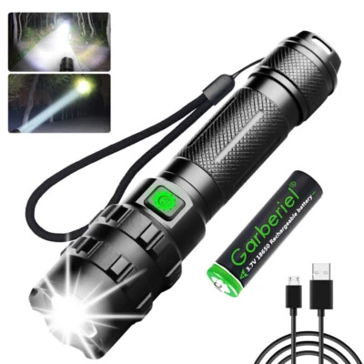 GARBERIEL 200000 Lumens Super-Bright LED Tactical Flashlight Rechargeable Torch Work Light