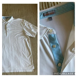 Camisa polo de golf PETER MILAR Summer Comfort blanca azul a cuadros tejida preppy XL - Imagen 1 de 18