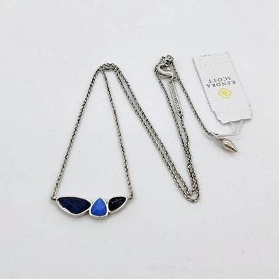 New Kendra Scott Ivy Silver Pendant Adjustable Necklace In Navy Mix - Image 1 of 4