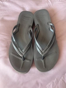 Grey Haviana Platform Flip Flops Women Size 9- 42 Eur 44 - Picture 1 of 9