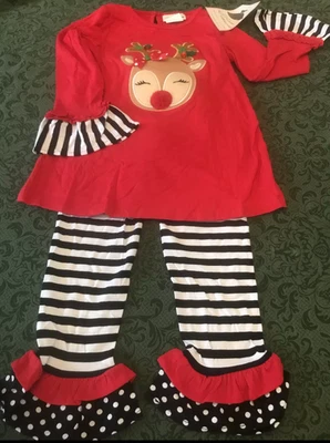 Conjunto de vacaciones de pantalones de punto a rayas 4T para niños con traje de reno de Navidad Foto 1 de 4