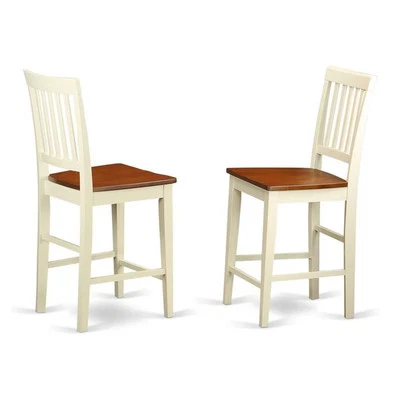 East West Furniture Vernon 11" Wood Stools in Cream/Cherry (Set of 2) - Image 1 of 3