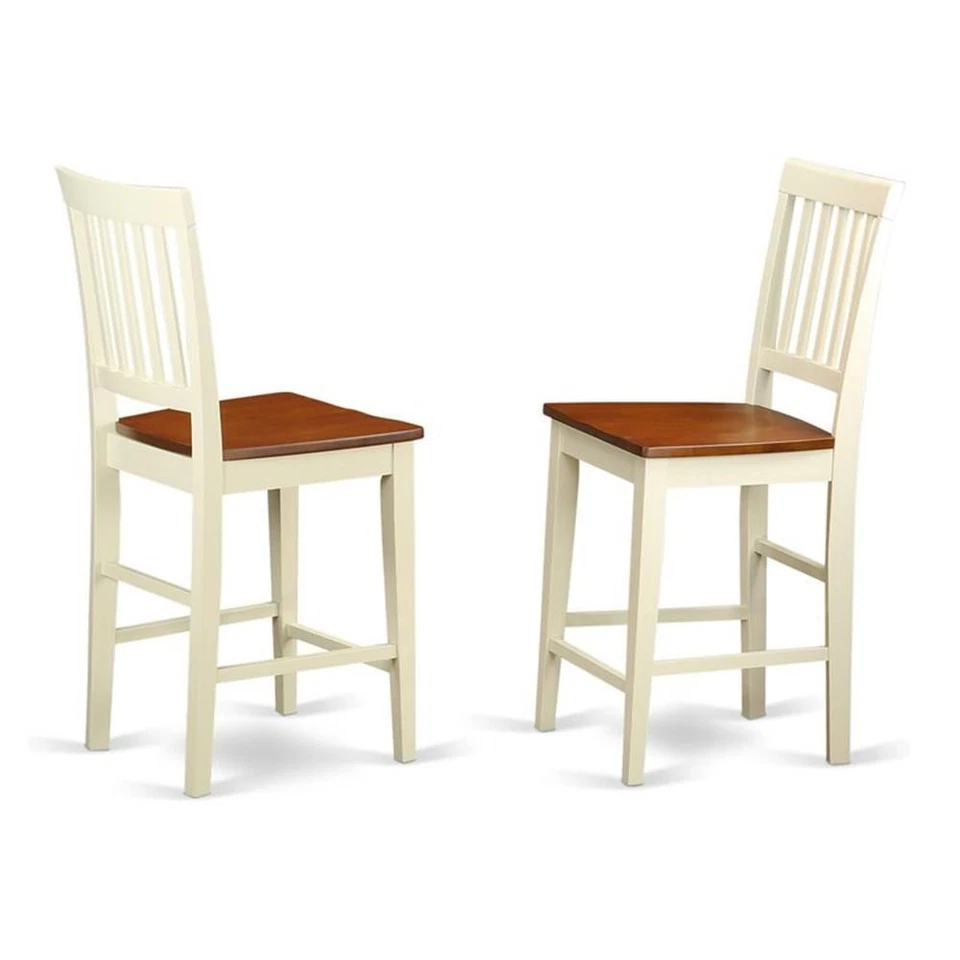 East West Furniture Vernon 11" Wood Stools in Cream/Cherry (Set of 2) - Image 1 of 3