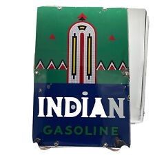 ORIGINAL ''INDIAN GASOLINE'' PORCELAIN PUMP PLATE 12X18 INCHES SIGN USA