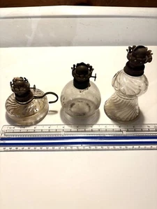 3 Antique Miniature Oil, Kerosene or Cresolene Clear Glass lamps - Picture 1 of 6