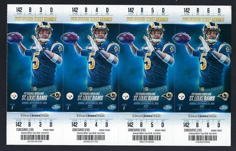 TODD GURLEY DEBUT - 2015 NFL STEELERS @ RAMS FOOTBALL (4) FULL UNUSED TICKETS Cover