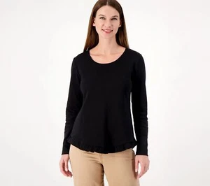 Isaac Mizrahi Live! Essentials Long Sleeve Knit Shirt Pitch Black XXS New - Picture 1 of 1