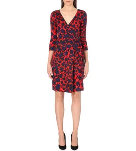 Gr. 10 Diane von Fürstenberg DVF Gepard Blumenmusterrot Julian zwei Seidenhalstuchkleid - Bild 1 von 5