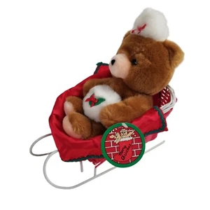 Christmas Plush Bear in Sleigh Stuffed Animal Toy Jerry Elsner 1987 with Tag 80s - Picture 1 of 15
