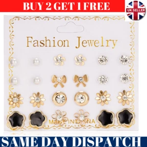 A Set Of 12 Pairs Different Style Ear Studs Earrings Allergy Free Wholesale UK - Picture 1 of 8