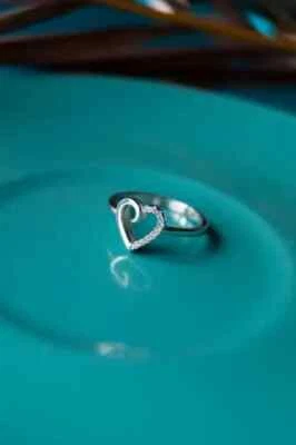 0.20 Ct Real Diamond Sparkle Heart Love 14K White Gold Plated Engagement Ring - Image 1 of 4