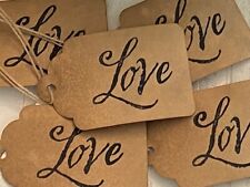 New 25 SCRIPT LOVE Coffee Stained Primitive Hang Tags Gift Bags Valentines Day