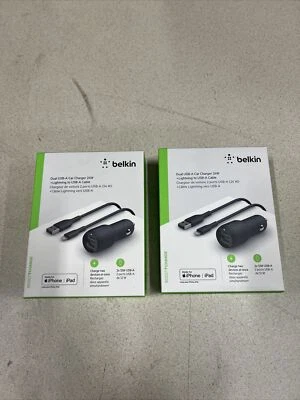 Belkin USB-A Dual Car Charger 24W + Mfi Cable USB-A (2 PACK) - Image 1 of 2