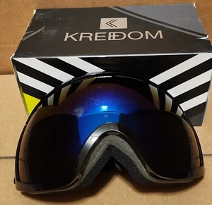 Kreedom Park Snowboard Skibrille schwarzes Gestell blaue verspiegelte Gläser offene Box - Bild 1 von 4