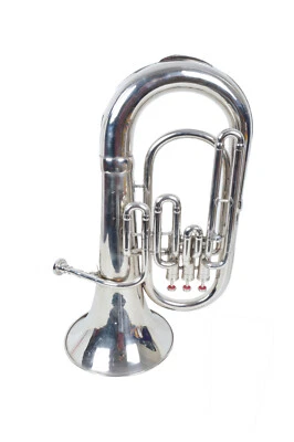 India Strumento Musicale Euphonium Fascia Orchestra Tromba Con Borsa (Argento) - Immagine 1 di 4