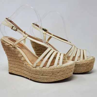 Schutz Gianne Talla 8 Cuero Alpargata Plataforma Cuña Jaula Sandalia Crema Foto 1 de 4