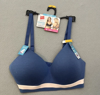 NWT Hanes Bra Signature Comfort Flex Fit Wire-Free Blue Pink Size L+ G568 Cool - Image 1 of 4