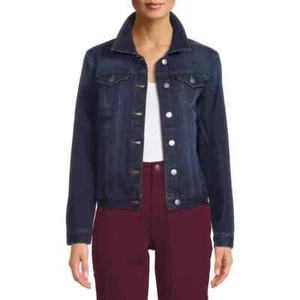 Time and Tru Women's Stretch Denim Pockets Jacket - Dark Wash NEW - Picture 1 of 6