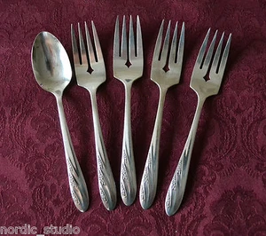 VALERIE - Plateado Oneida Wm.A.Rogers juego de 4 TENEDORES PARA ENSALADAS + 1 cucharadita - Imagen 1 de 5