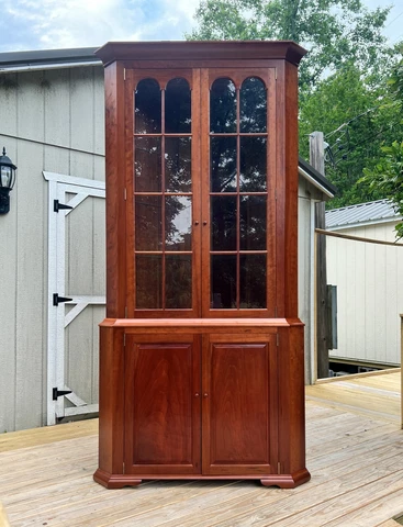 Extra Tall Solid Cherry Custom Built Corner Cabinet 16 Glazed Paned Glass Doors Cover