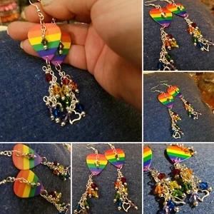 Cascades of Crystals Pride Rainbow Flag Guitar Pick Earrings - Picture 1 of 1