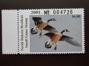 North Dakota 2001 $6 Small Game Migratory Bird Hunting State Duck Stamp - MNH - Picture 1 of 2