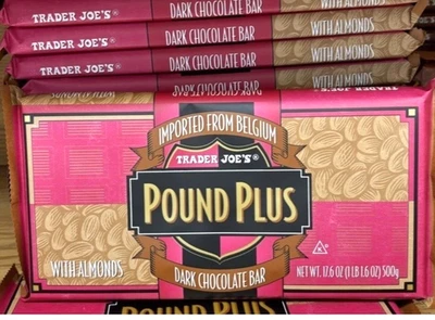 3 X Trader Joe's Pound Plus Belgium Dark Chocolate Bars with Almonds 17.6 oz - Image 1 of 2