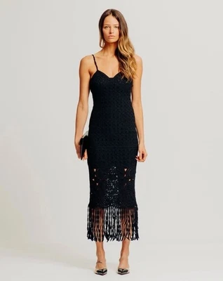Vestido Toby Torn By Ronny Kobo Anthropology Crochet Talla Grande Nuevo sin Etiquetas Negro Foto 1 de 4