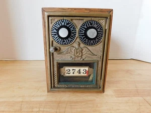 Authentic Post Office Mailbox Bank 2 Dial Combination Lock Solid Oak Wood, 8/50 - Picture 1 of 4