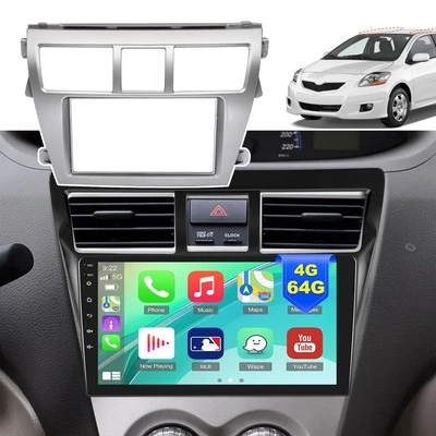 Cuadro estéreo de tablero plateado panel de radio fascia para Toyota Yaris Belta 2006-2018 Foto 1 de 4