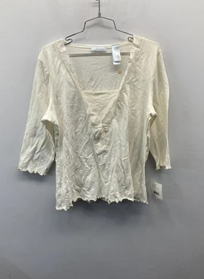 Nuevo con etiquetas Top vintage Y2K J.Jill coleccionables crema encaje ribete encogerse de hombros para mujer L Foto 1 de 4