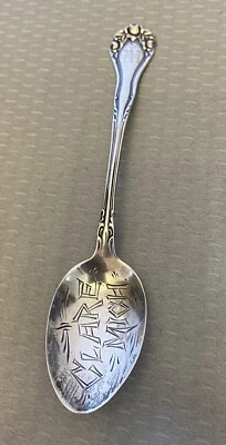 antiga colher lembrança prata esterlina Clare Michigan 1907 AF toalha Tudor mono M - Imagem 1 de 4