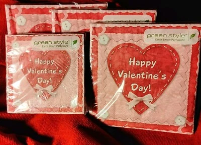Green Style Napkins Happy Valentines Day 13"X13" 20 x3 & 10"x10" 20 Ct 2 Ply New - Image 1 of 4