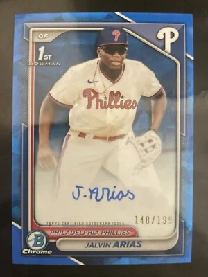 Jalvin Arias 2024 Bowman Chrome Sapphire 1st Blue Auto /199 Phillies  - Image 1 of 2