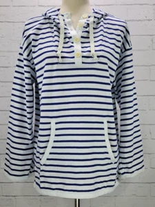 J. Sudadera con capucha Crew para mujer Mariner de tela con botones talla M azul blanco a rayas - Imagen 1 de 9
